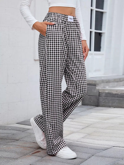 Plaid Wide Leg Casual Pants - Style Chic Couture