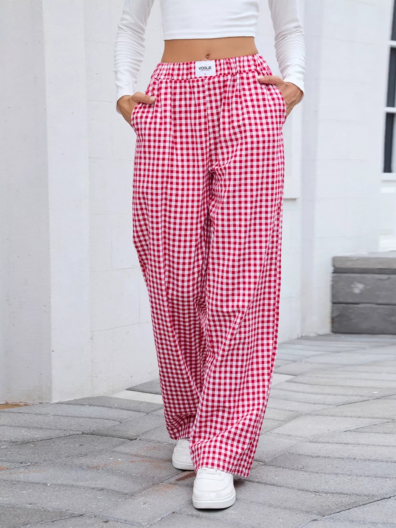 Plaid Wide Leg Casual Pants - Style Chic Couture
