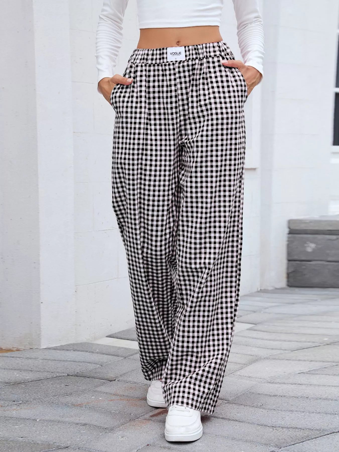 Plaid Wide Leg Casual Pants - Style Chic Couture