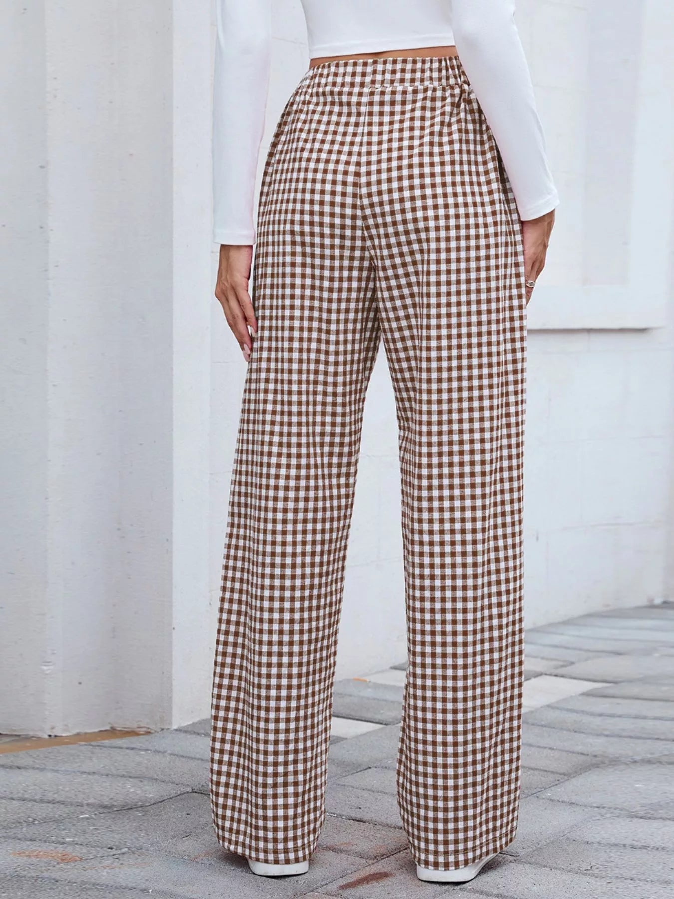 Plaid Wide Leg Casual Pants - Style Chic Couture