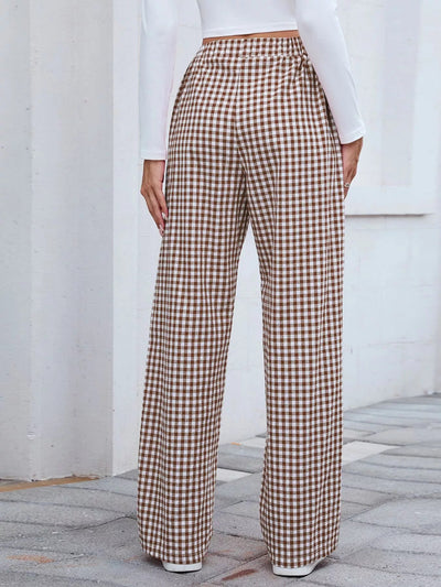 Plaid Wide Leg Casual Pants - Style Chic Couture