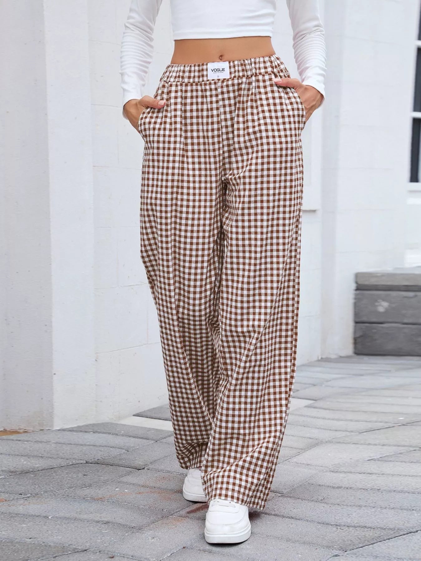 Plaid Wide Leg Casual Pants - Style Chic Couture