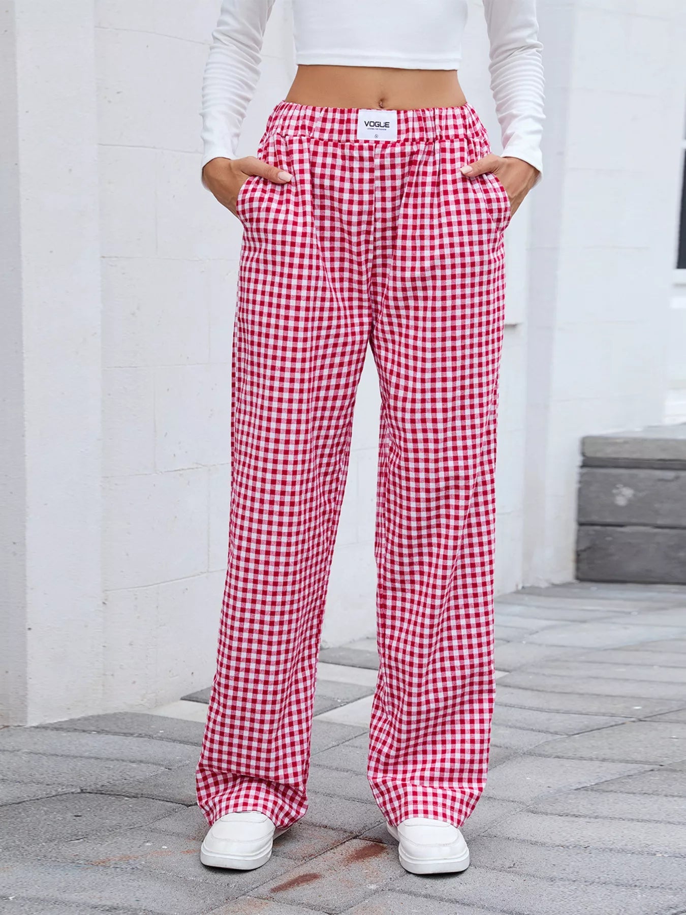 Plaid Wide Leg Casual Pants - Style Chic Couture