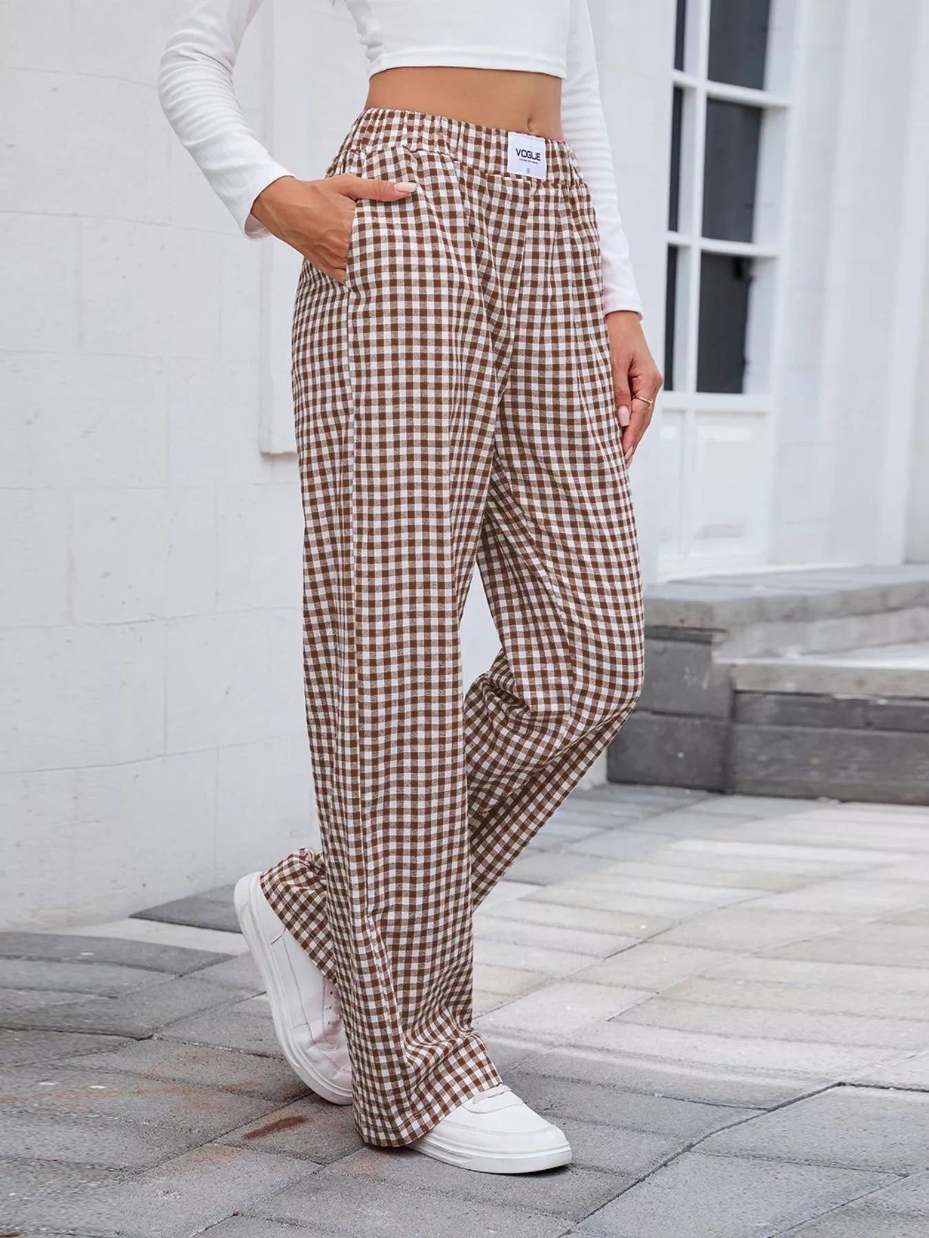 Plaid Wide Leg Casual Pants - Style Chic Couture