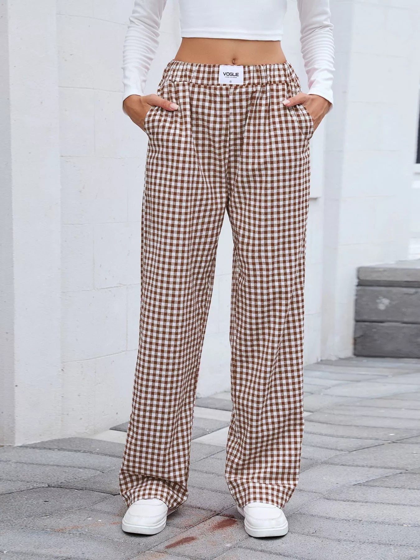 Plaid Wide Leg Casual Pants - Style Chic Couture