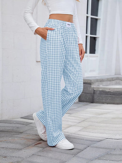 Plaid Wide Leg Casual Pants - Style Chic Couture