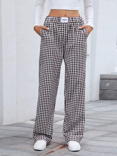 Plaid Wide Leg Casual Pants - Style Chic Couture