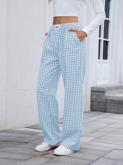 Plaid Wide Leg Casual Pants - Style Chic Couture