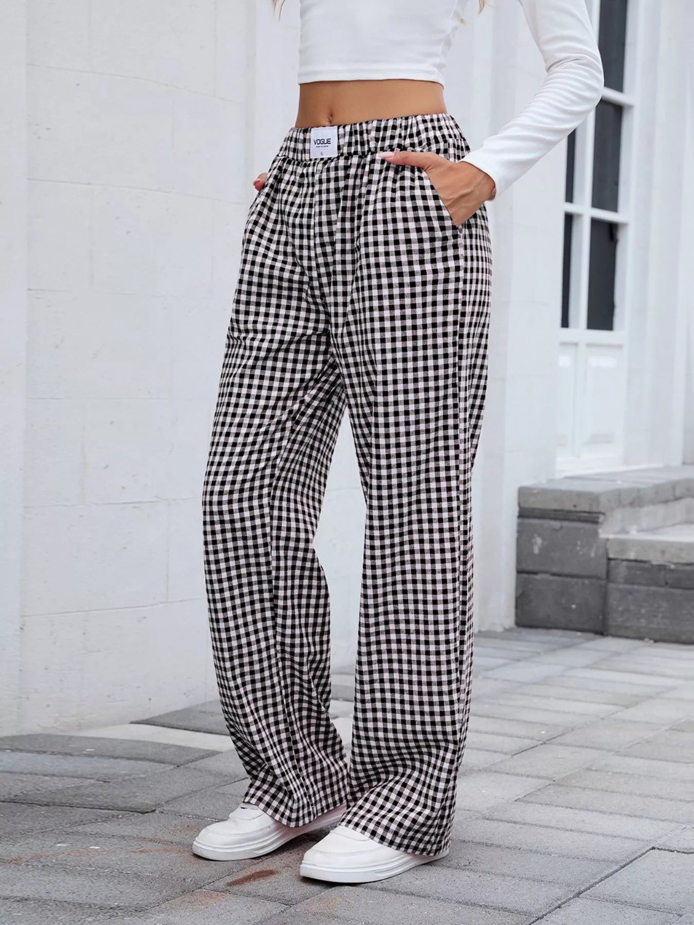 Plaid Wide Leg Casual Pants - Style Chic Couture