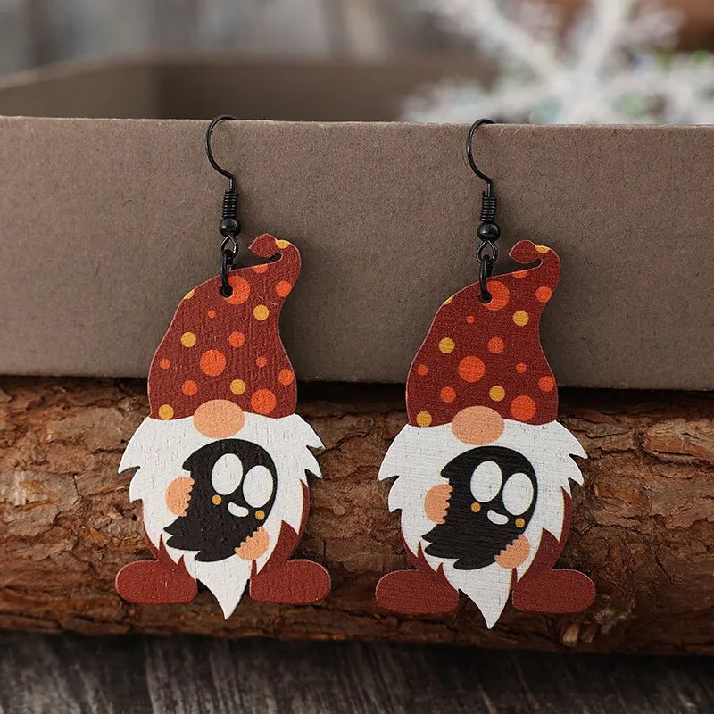 Wooden Gnome Dangle Earrings for Point Hat Fans- Style Chic Couture