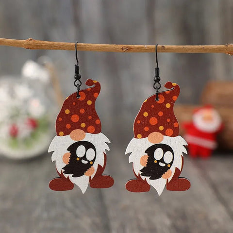 Wooden Gnome Dangle Earrings for Point Hat Fans