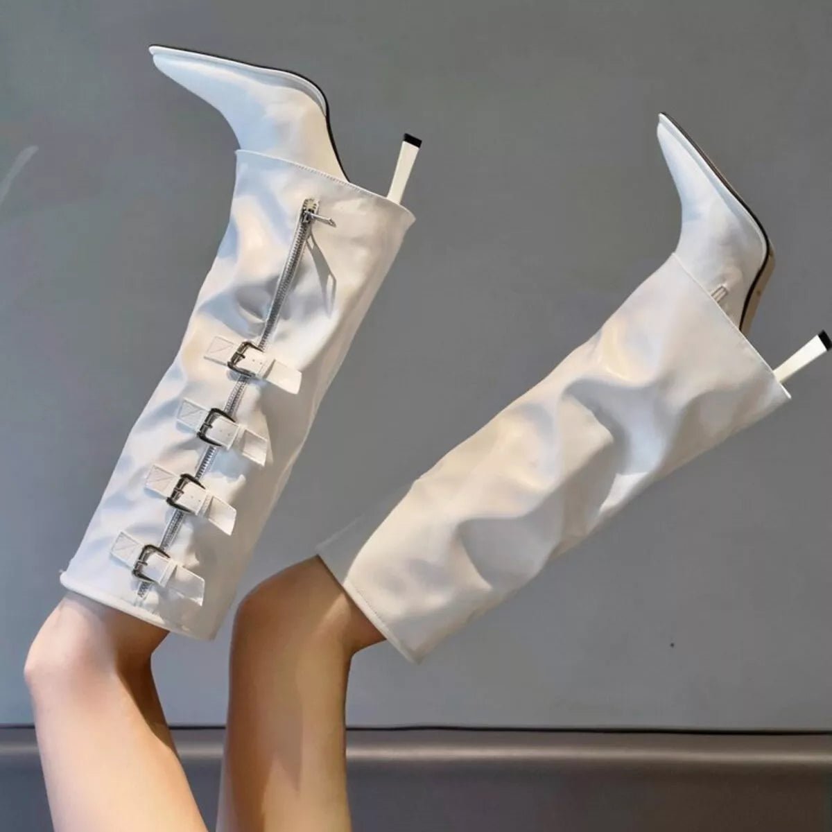 Point Toe Buckle Stiletto Boots - Style Chic Couture