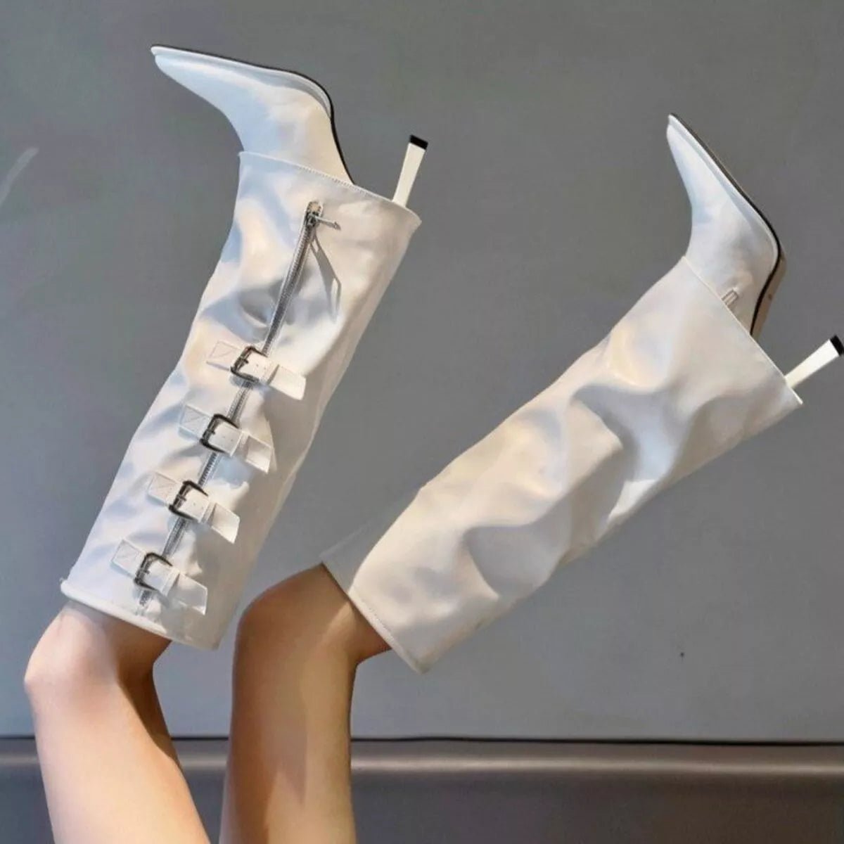 Point Toe Buckle Stiletto Boots - Style Chic Couture