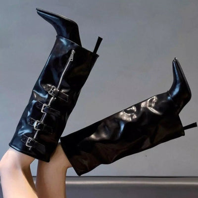 Point Toe Buckle Stiletto Boots - Style Chic Couture