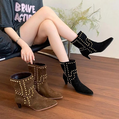 Point Toe Kitten Heels Boots - Style Chic Couture