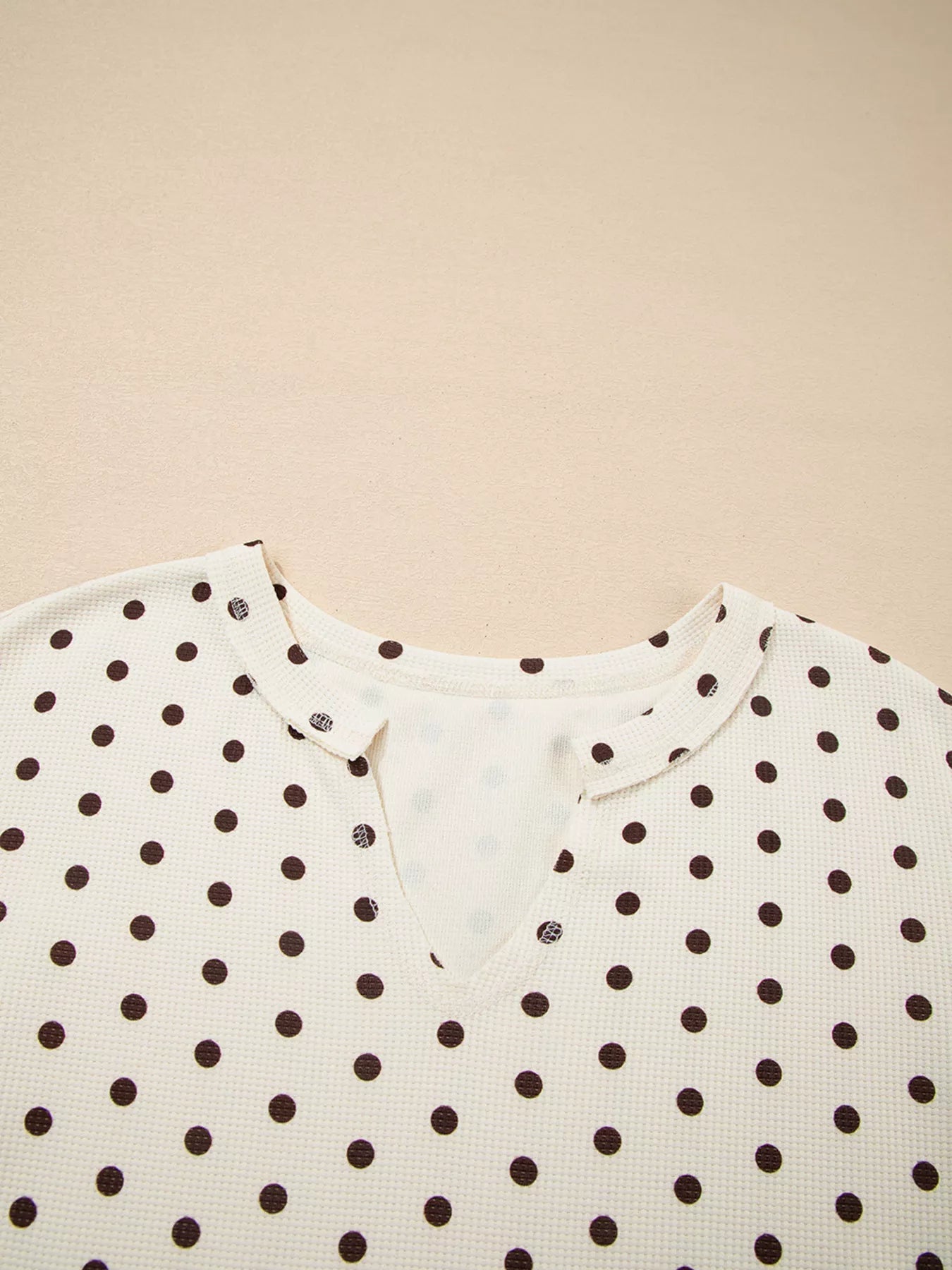 Polka Dot Lounge Set with Notched Long Sleeve Top & Joggers