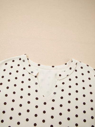 Polka Dot Lounge Set with Notched Long Sleeve Top & Joggers