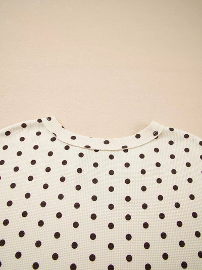 Polka Dot Lounge Set with Notched Long Sleeve Top & Joggers