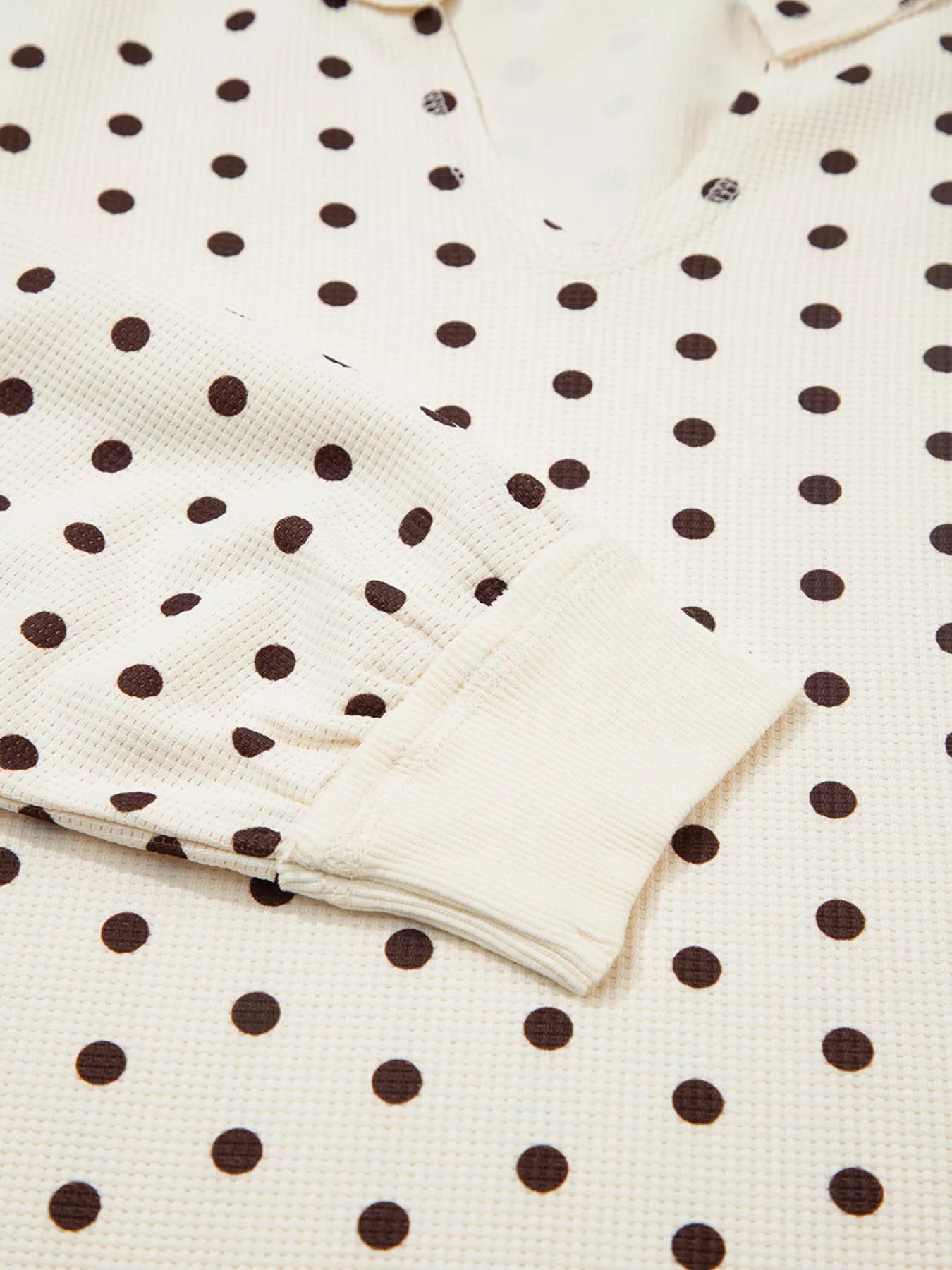 Polka Dot Lounge Set with Notched Long Sleeve Top & Joggers