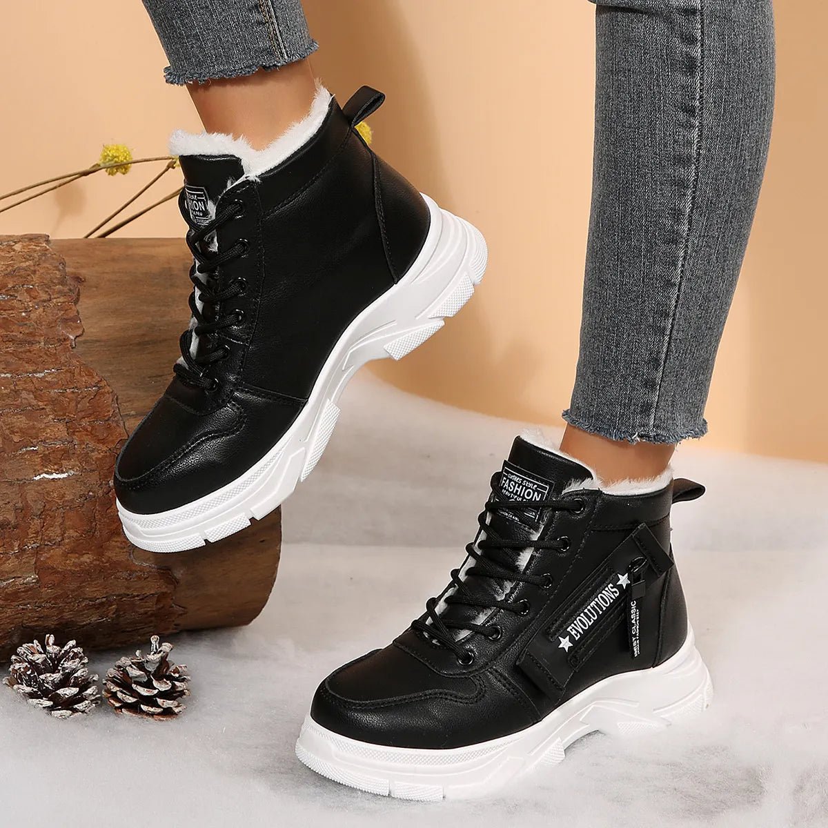 Premium Lace - Up Combat Boots with Fleece Line - Style Chic Couture