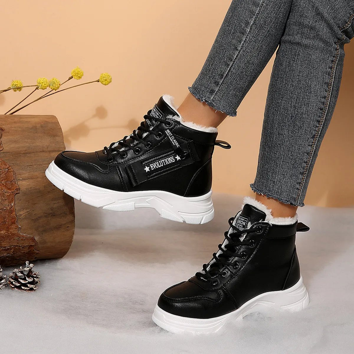 Premium Lace - Up Combat Boots with Fleece Line - Style Chic Couture
