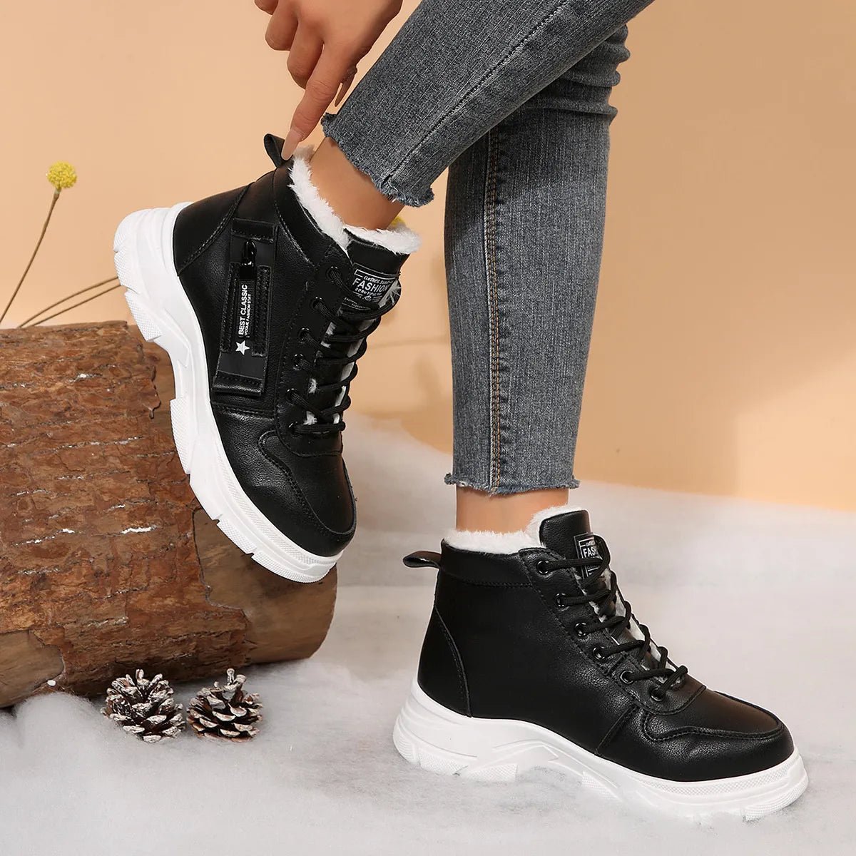 Premium Lace - Up Combat Boots with Fleece Line - Style Chic Couture