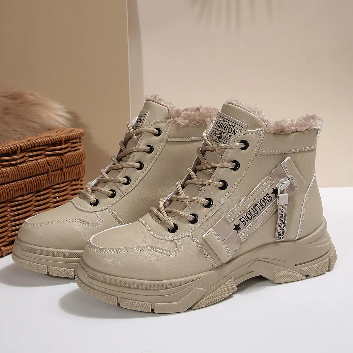 Premium Lace - Up Combat Boots with Fleece Line - Style Chic Couture