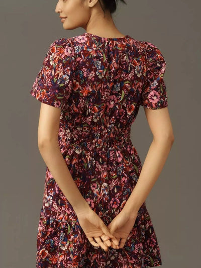Printed Notched Short Sleeve Dress - Style Chic Couture