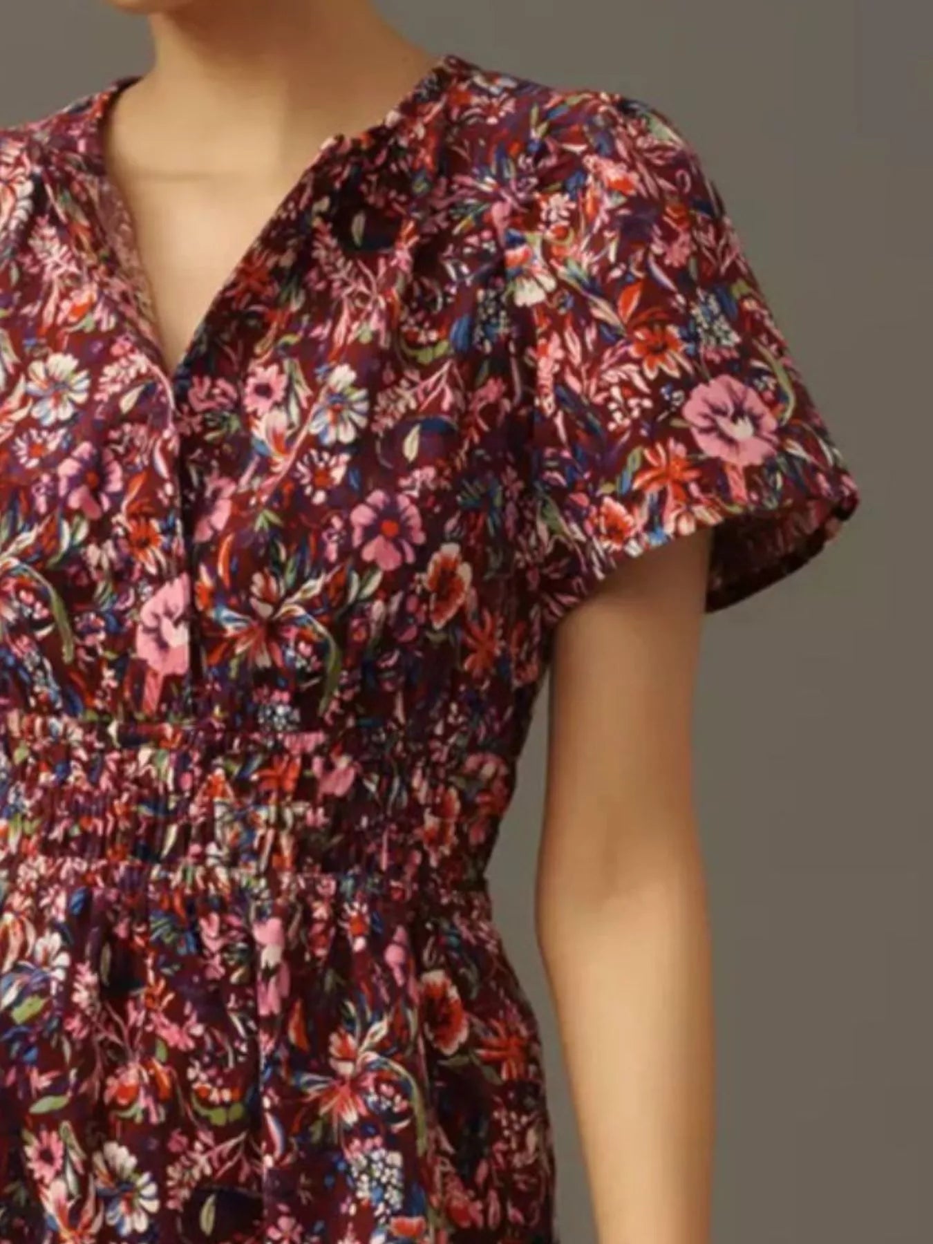 Printed Notched Short Sleeve Dress - Style Chic Couture