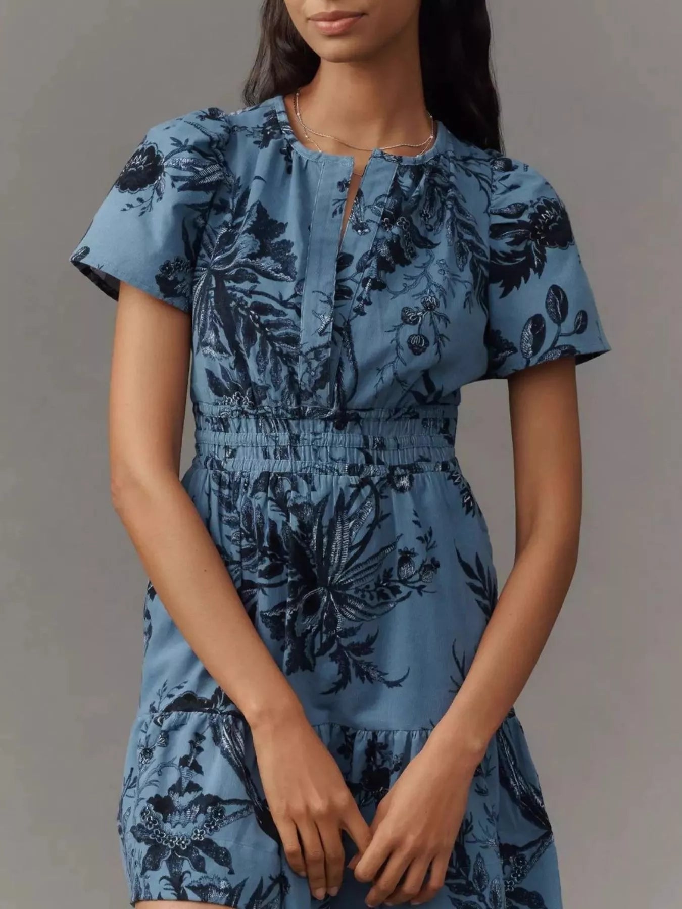 Printed Notched Short Sleeve Dress - Style Chic Couture