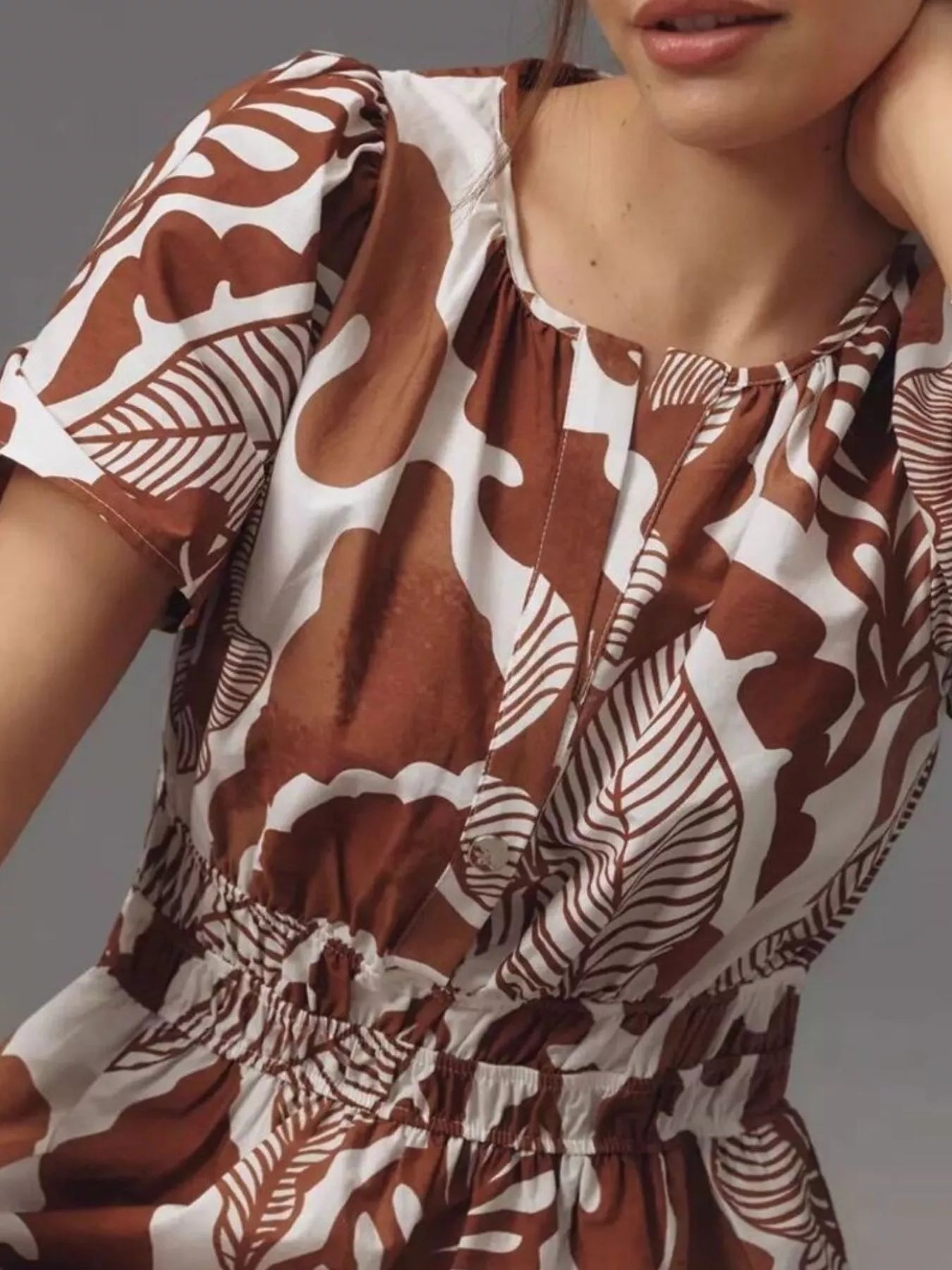 Printed Notched Short Sleeve Dress - Style Chic Couture