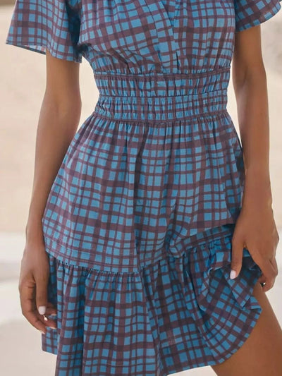 Printed Notched Short Sleeve Dress - Style Chic Couture