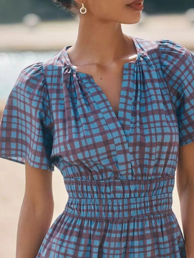 Printed Notched Short Sleeve Dress - Style Chic Couture