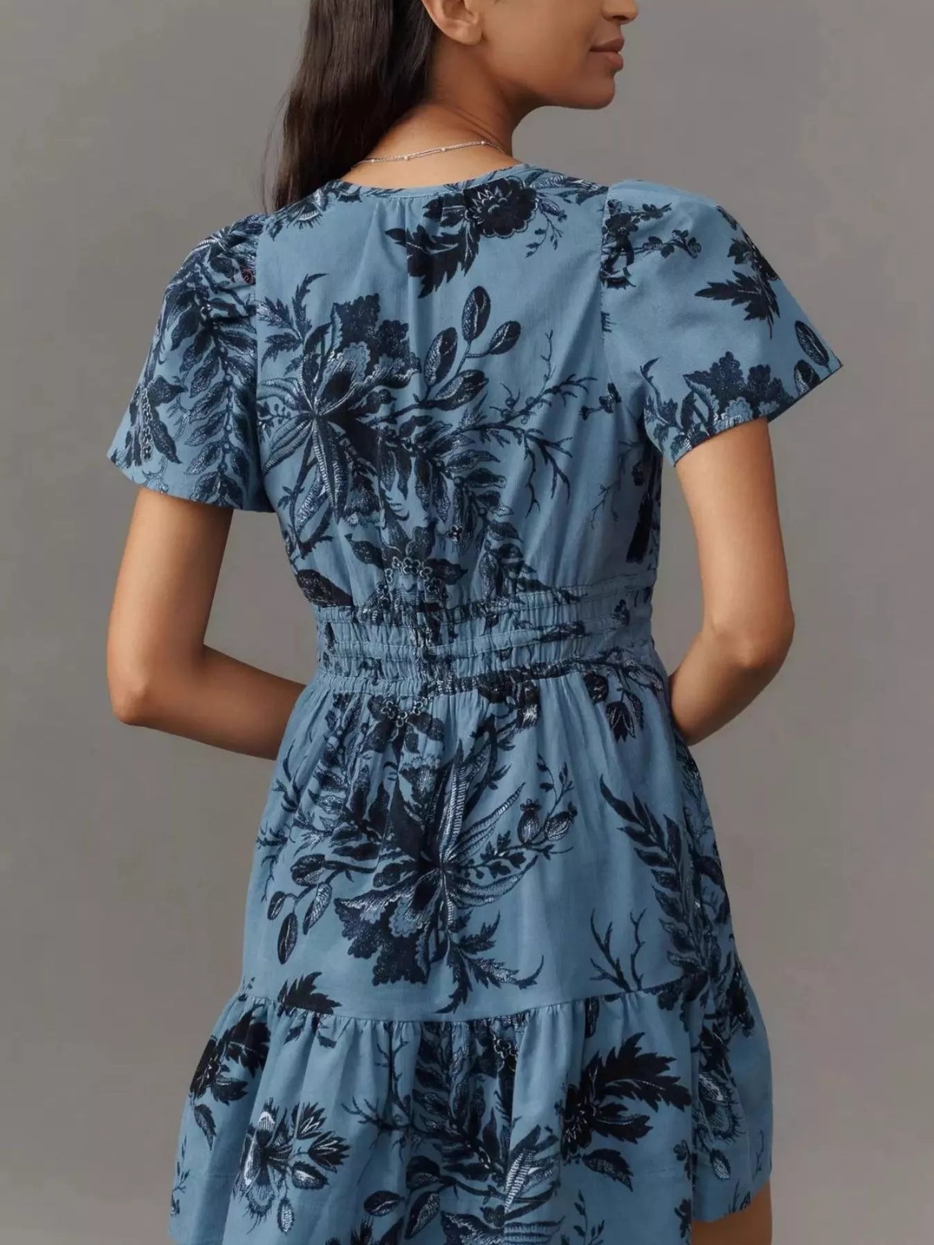 Printed Notched Short Sleeve Dress - Style Chic Couture