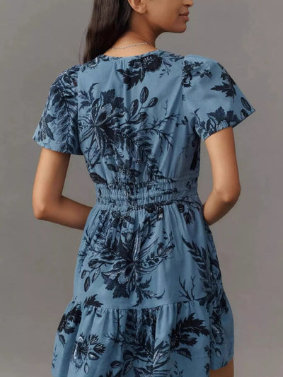 Printed Notched Short Sleeve Dress - Style Chic Couture