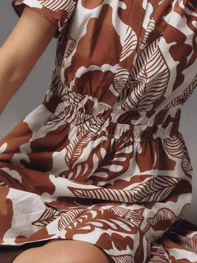 Printed Notched Short Sleeve Dress - Style Chic Couture