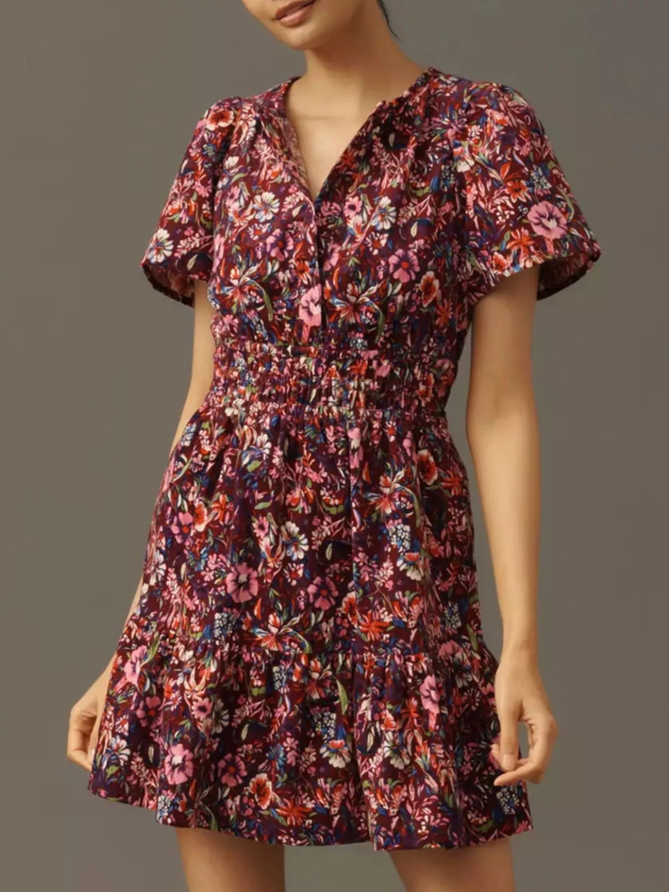 Printed Notched Short Sleeve Dress - Style Chic Couture