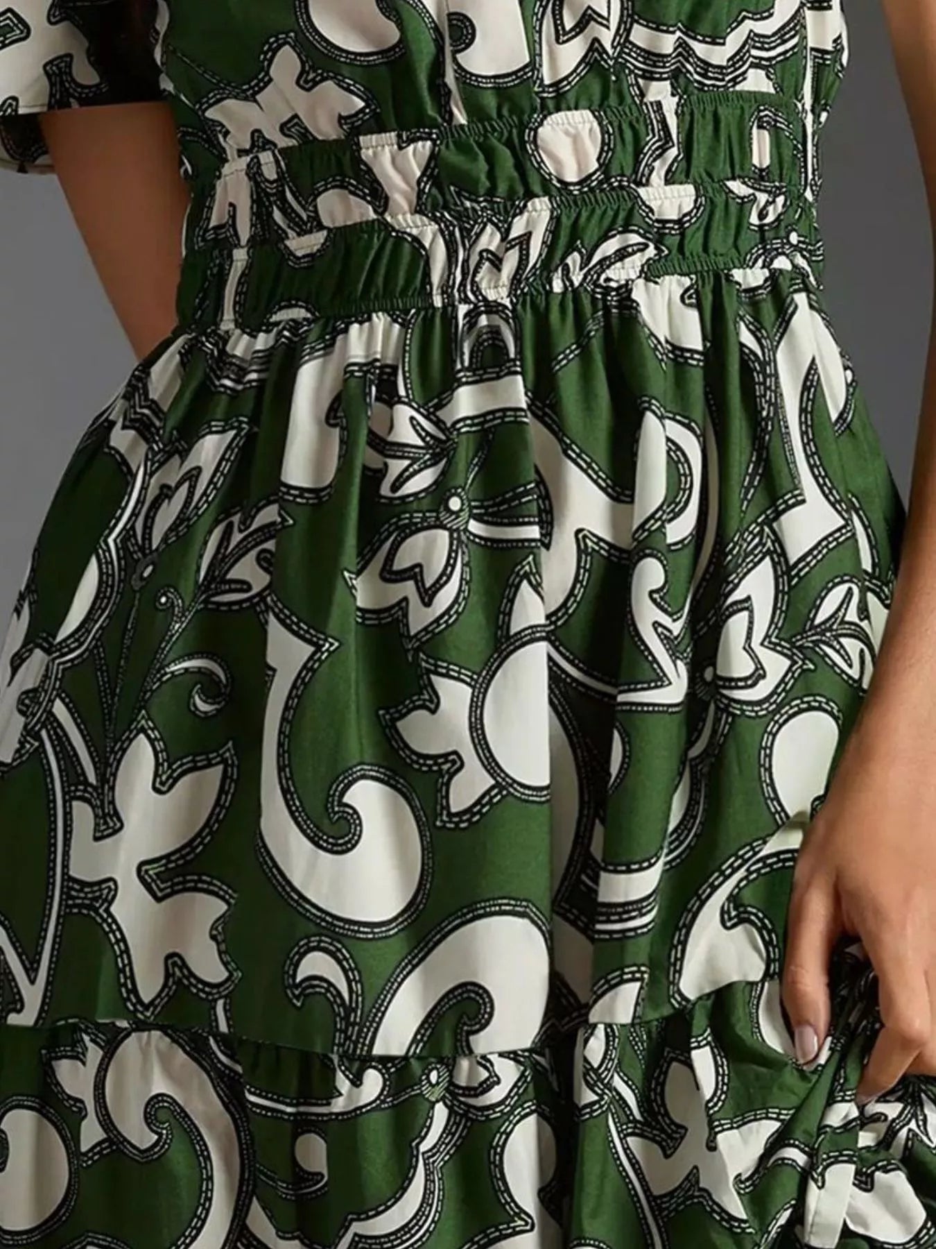 Printed Notched Short Sleeve Dress - Style Chic Couture