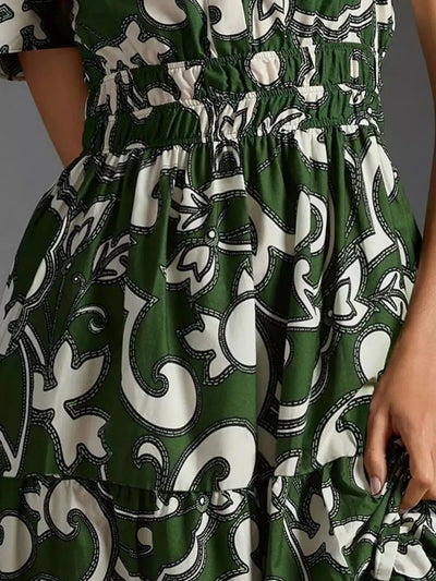 Printed Notched Short Sleeve Dress - Style Chic Couture