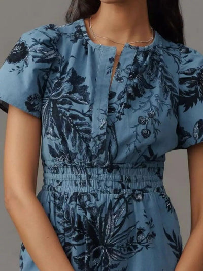 Printed Notched Short Sleeve Dress - Style Chic Couture