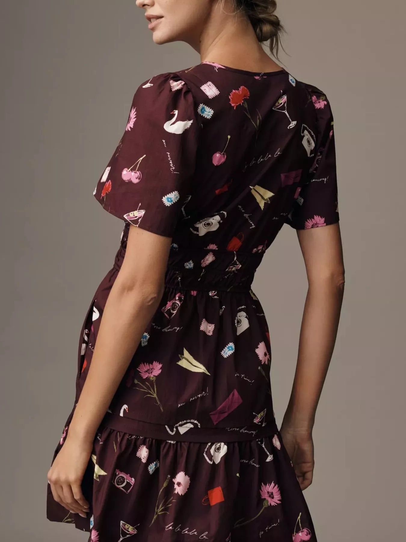 Printed Notched Short Sleeve Dress - Style Chic Couture