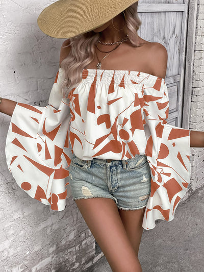 Printed Off - Shoulder Bell Sleeve Blouse - Style Chic Couture