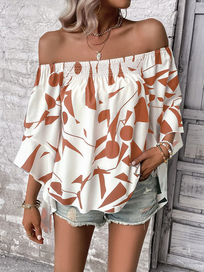 Printed Off - Shoulder Bell Sleeve Blouse - Style Chic Couture