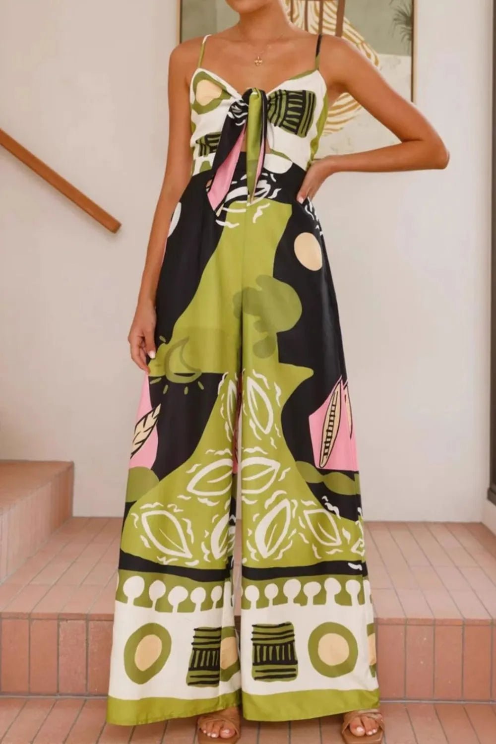 Printed Sweetheart Neck Jumpsuit - Style Chic Couture