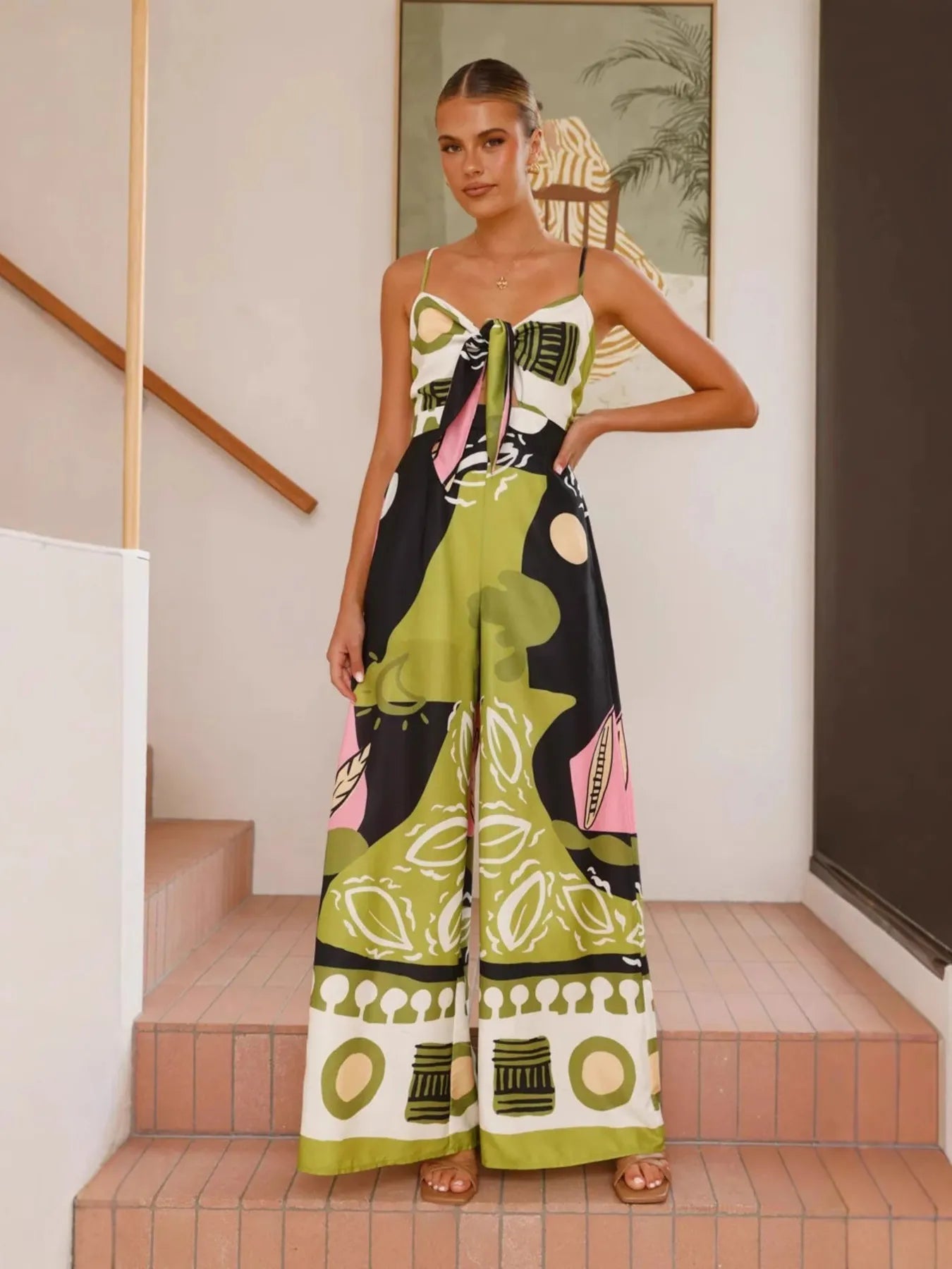 Printed Sweetheart Neck Jumpsuit - Style Chic Couture