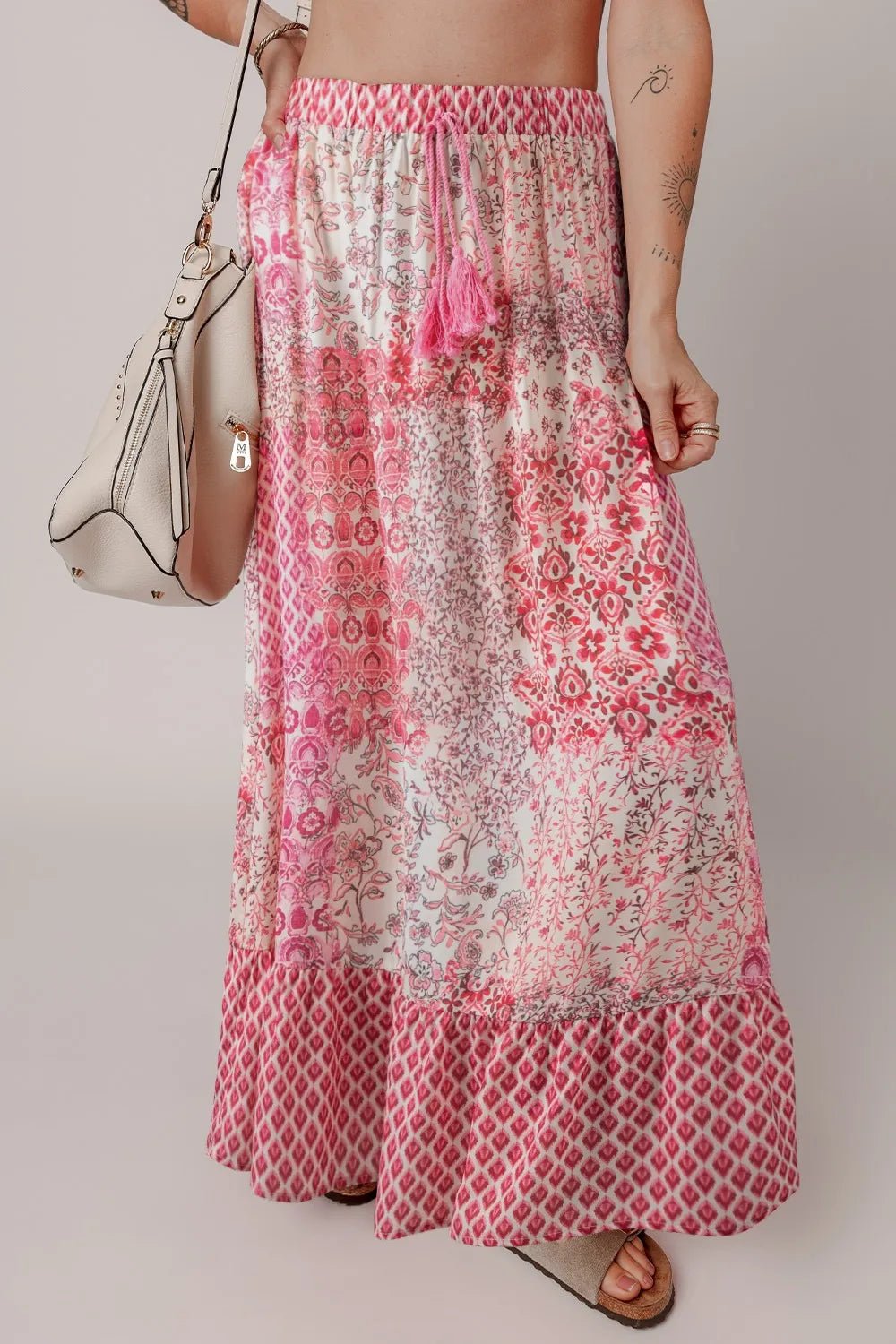 Printed Tassel Drawstring High Waist Maxi Skirt - Style Chic Couture