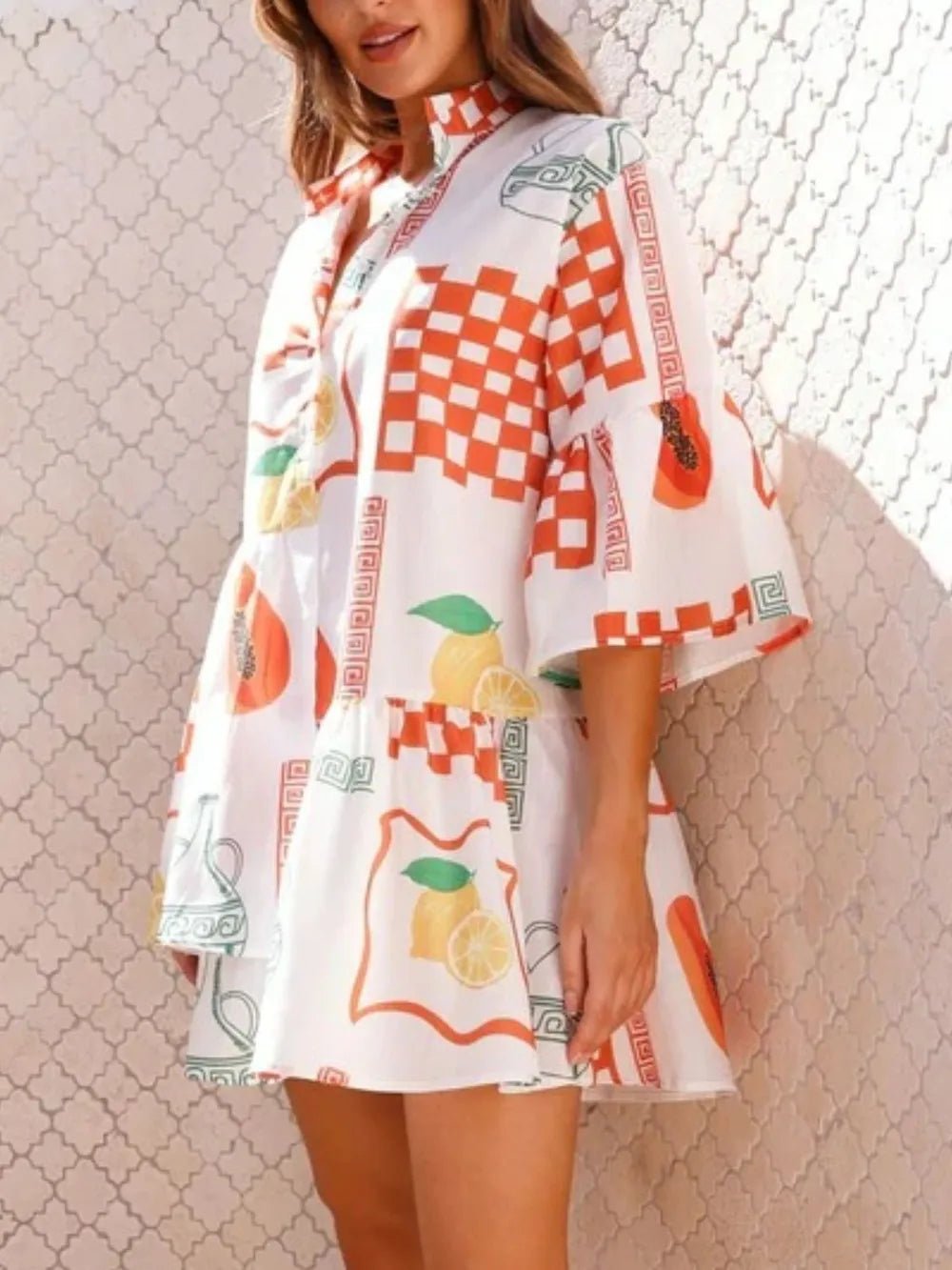 Printed Three - Quarter Sleeve Mini Dress - Style Chic Couture