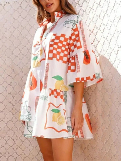 Printed Three - Quarter Sleeve Mini Dress - Style Chic Couture