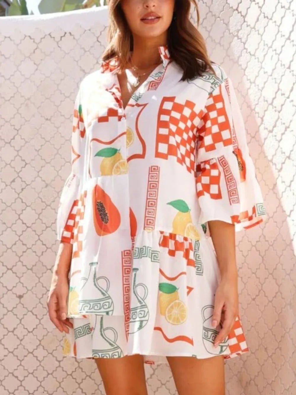 Printed Three - Quarter Sleeve Mini Dress - Style Chic Couture