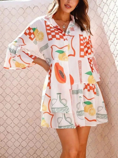 Printed Three - Quarter Sleeve Mini Dress - Style Chic Couture